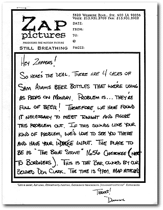 Memo to Zap Pictures' staff and crew... Time to empty some beer bottles!